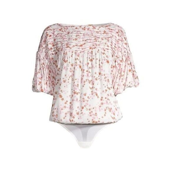 Free People Dessa Lightweight Wide Collar Woven Floral Bodysuit Women's XS - Picture 3 of 15